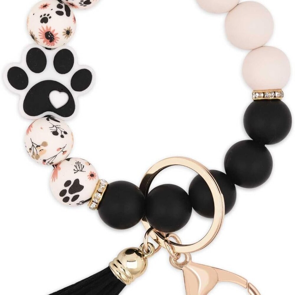 Silicone Beaded Keychain Wristlet Key Ring Bracelet Cute Car Key Chain Holder fo